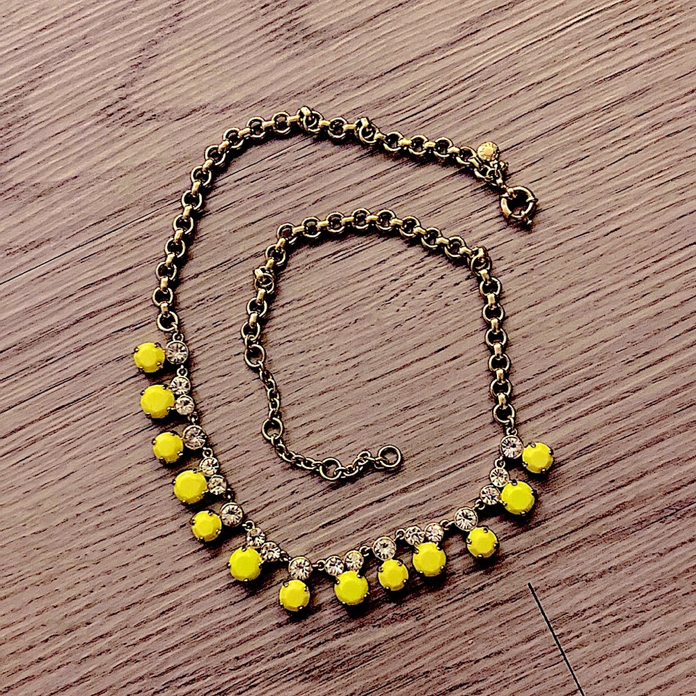 J Crew Neon Yellow Rhinestone Necklace